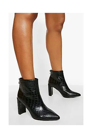 Boohoo Wide Fit Pointed Toe Croc Heeled Boots