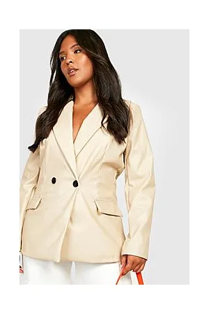Boohoo Plus Leather Look Plunge Blazer