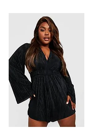 Boohoo Plus Plisse Flare Sleeve Playsuit