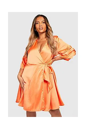 Boohoo Plus Satin Ruched Sleeve Wrap Dress