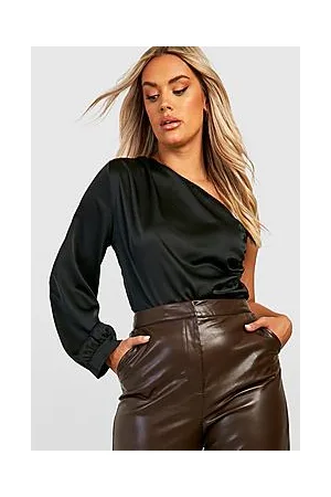 Boohoo Plus Satin One Shoulder Blouson Bodysuit