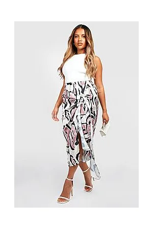 Boohoo Plus Satin Leopard Print Wrap Midi Skirt