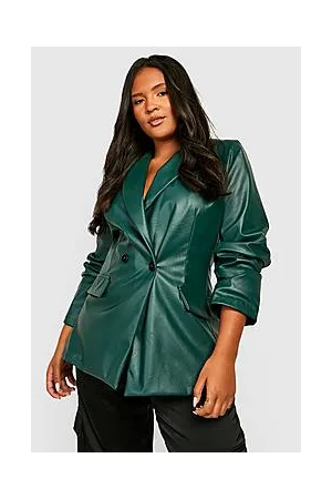 Boohoo Plus Leather Look Plunge Blazer