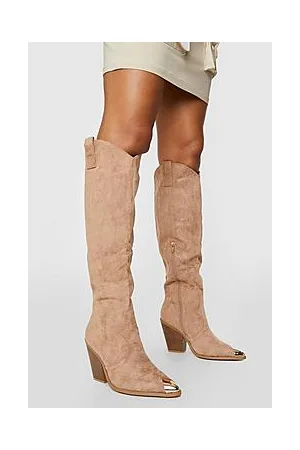 Boohoo Knee High Pull On Western Cowboy Boots