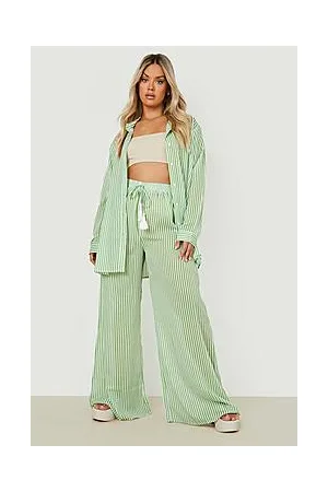 Boohoo Plus Nautical Stripe Wide Leg Beach Trousers