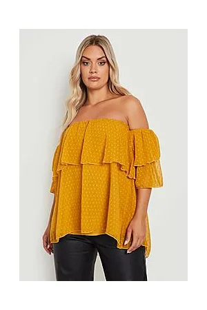Boohoo Plus Off The Shoulder Dobby Mesh Top