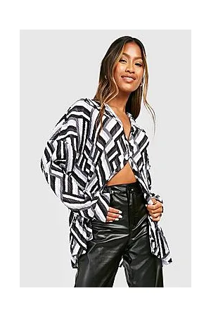 Boohoo Geo Printed Oversized Plisse Shirt