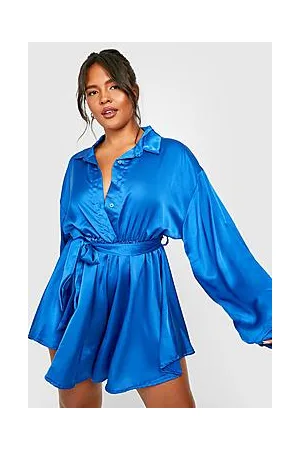 Boohoo Plus Satin Collar Detail Shirt Playsuit