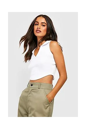 Boohoo Collared Sleeveless Rib Corset Top