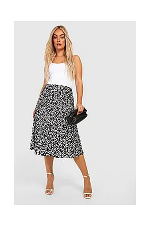 Boohoo Plus Print Satin Slip Midi Skirt