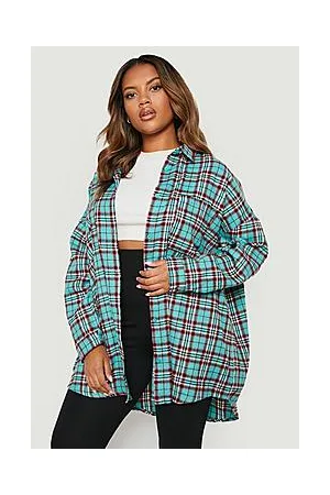 Boohoo Plus Brushed Check Oversized Boyfriend Shirt