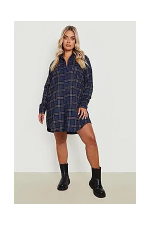 Boohoo Plus Brushed Check Shirt Dress