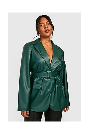 Boohoo Plus Leather Look Belted Blazer