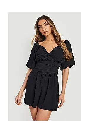 Boohoo Dobby Mesh Puff Sleeve Playsuit