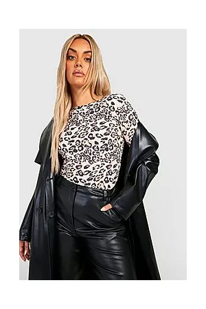 Boohoo Plus Leopard Slinky Shoulder Pad Bodysuit