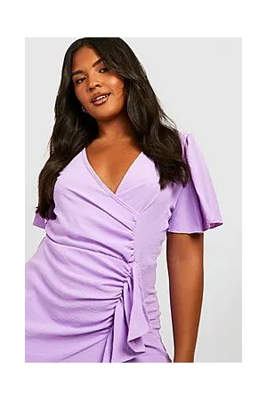 Boohoo Plus Angel Sleeve Ruched Frill Wrap Dress