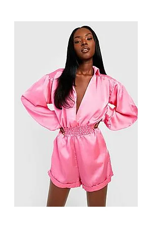 Boohoo Satin Shirt Playsuit
