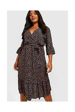 Boohoo Plus Ruffle Hem Spotty Wrap Dress