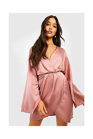 Boohoo Cape Sleeve Satin Wrap Dress