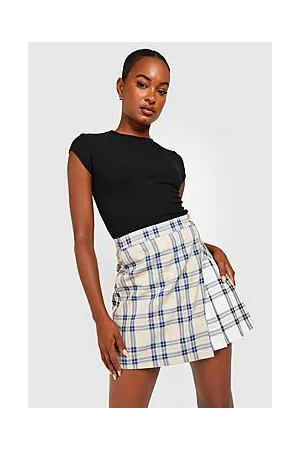 Boohoo Tall Mixed Check Wrap Skirt