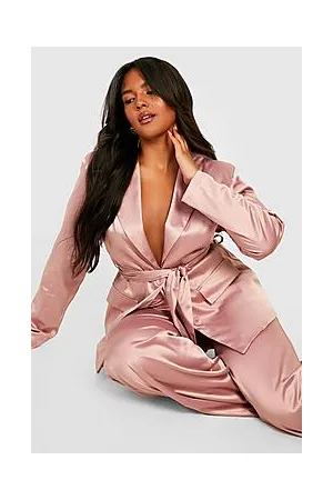 Boohoo Plus Satin Tailored Wide Leg Trousers