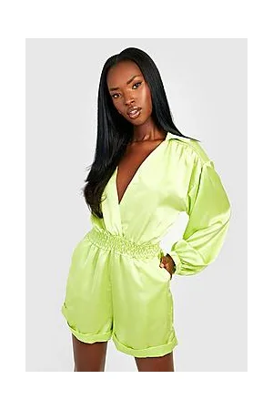 Boohoo Satin Shirt Playsuit