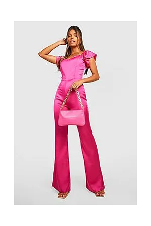 Boohoo Frill Sleeve Satin Jumpsuit