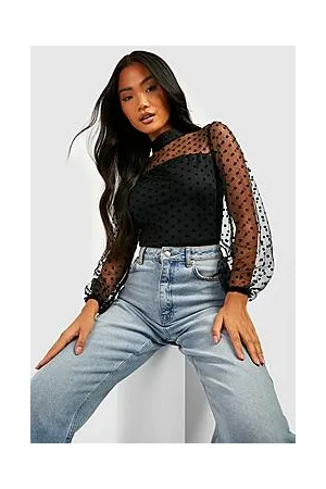 Boohoo Petite Dobby Mesh High Neck Bodysuit