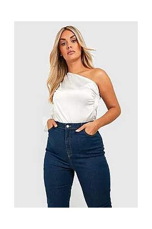 Boohoo Plus Satin One Shoulder Blouson Bodysuit