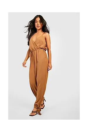Boohoo Petite Belted Tie Cuff Strappy Jumpsuit