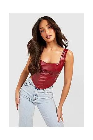 Boohoo Tall Pu Square Neck Boning Detail Corset