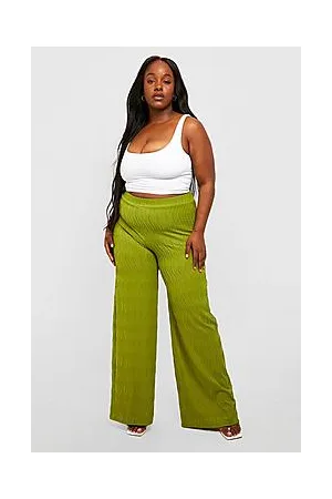Boohoo Plus Textured Ripple Rib Wide Leg Flared Trousers