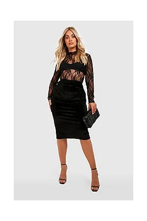 Boohoo Plus Lace Bodysuit & Velour Midi Skirt Co-ord