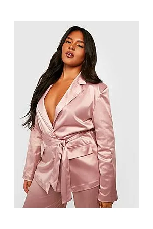 Boohoo Plus Satin Obi Tie Belt Blazer