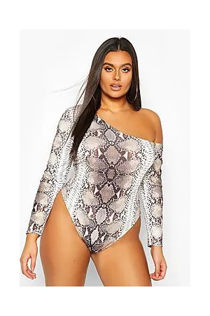 Boohoo Plus Asymmetric Snake Print Long Sleeve Bodysuit