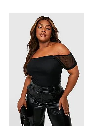 Boohoo Plus Mesh Ruched Cap Sleeve Bodysuit