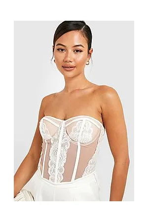 Boohoo Petite Bandeau Lace Trim Mesh Cupped Corset