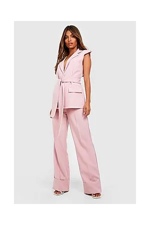 Boohoo Turn Cuff Wide Leg Tailored Trousers