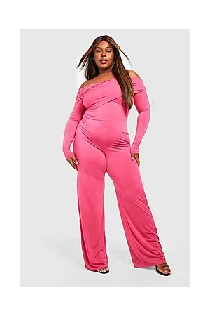 Boohoo Plus Slinky Off Shoulder Jumpsuit