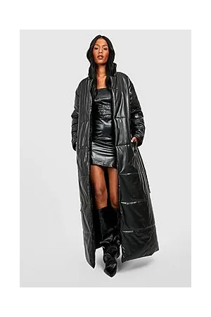 Boohoo Tall Faux Leather Belted Maxi Puffer Jacket