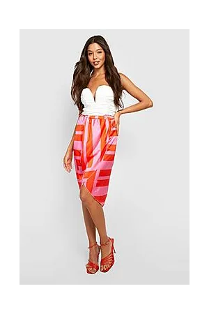 Boohoo Striped Satin Wrap Midi Skirt