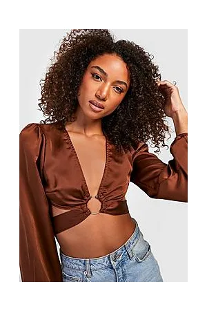 Boohoo Tall Satin Balloon Sleeve Wrap Tie Crop Top