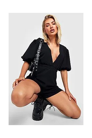 Boohoo Textured Puff Sleeve Plunge Playsuit