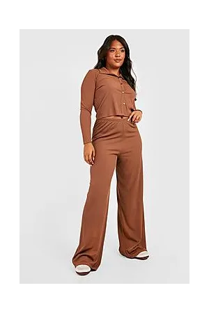 Boohoo Plus Rib Shirt & Wide Leg Trouser Co-Ord