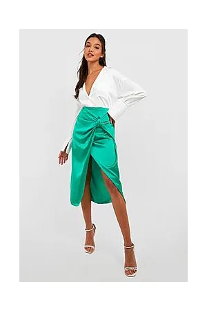 Boohoo Satin Knot Midi Skirt