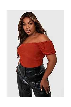 Boohoo Plus Mesh Ruched Cap Sleeve Bodysuit