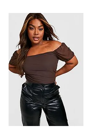 Boohoo Plus Mesh Ruched Cap Sleeve Bodysuit