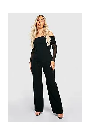 Boohoo Plus Bardot Mesh Wide Leg Trouser Co-ord