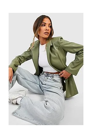 Boohoo Leather Look Plunge Contour Tailored Blazer