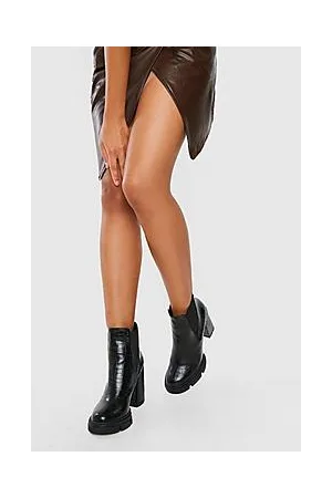 Boohoo Cleated Block Heel Platform Croc Chelsea Boots